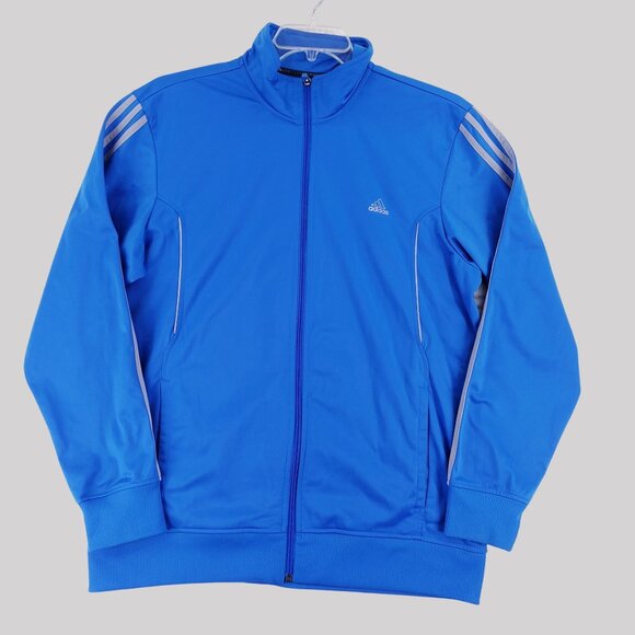Adidas Blue Full-Zip Climalite Track Jacket With Striped Sleeves Mens XL - Picture 2 of 9